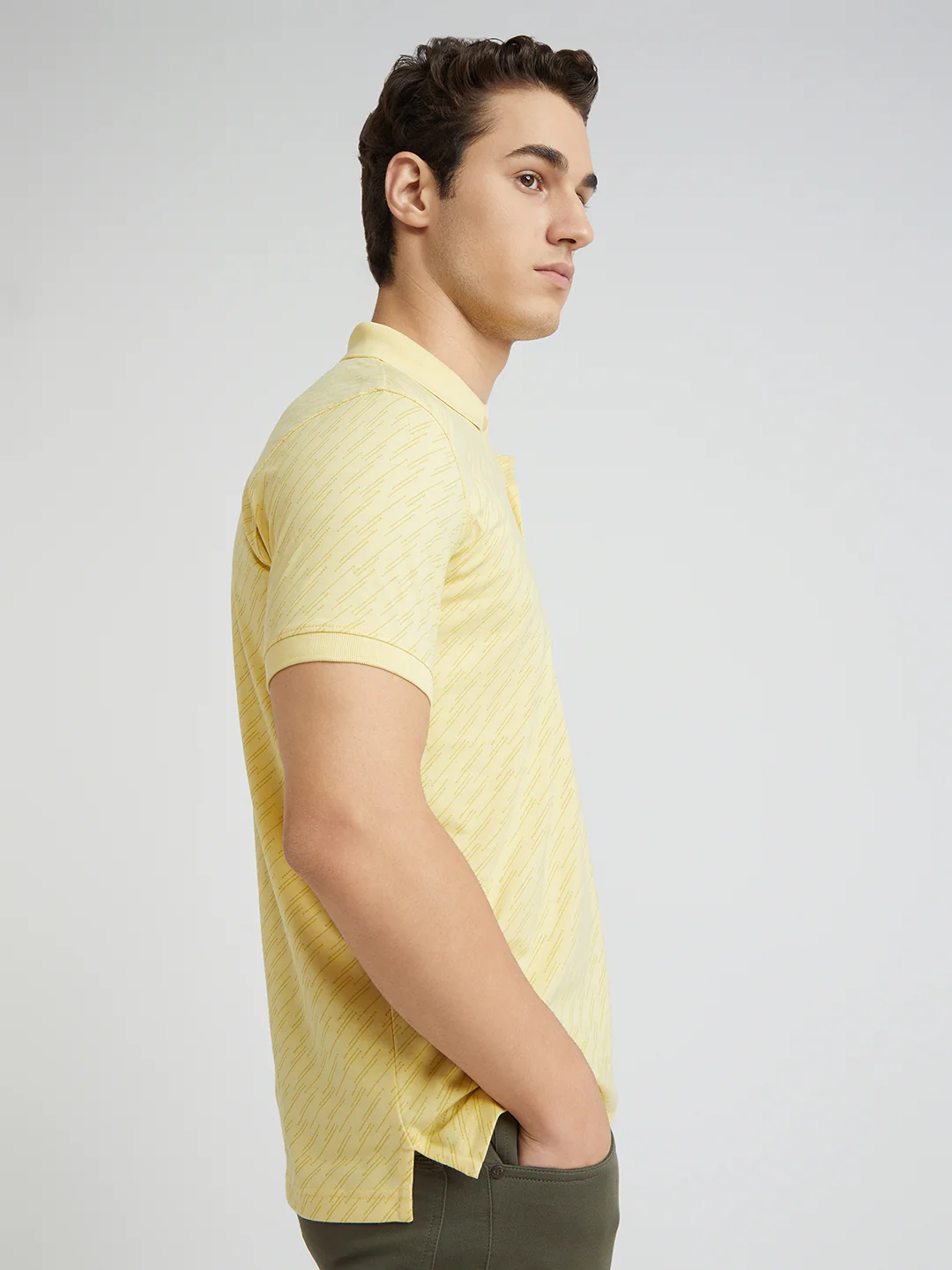 Park Avenue Men Yellow Printed Slim Fit Cotton Blend T-Shirt - Image 2