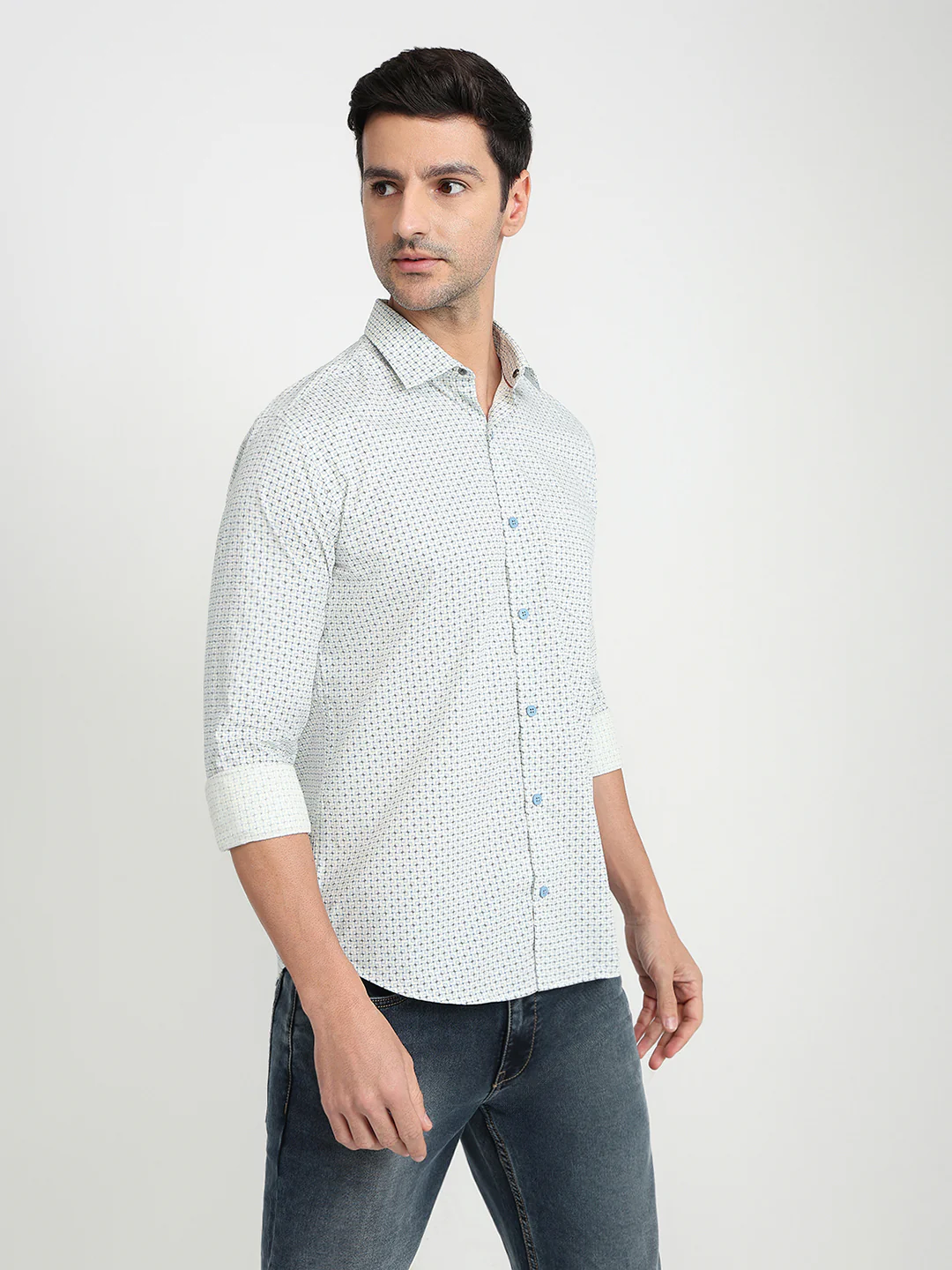 Park Avenue Men Yellow Printed Slim Fit Cotton Full Sleeve Casual Shirt - Image 3