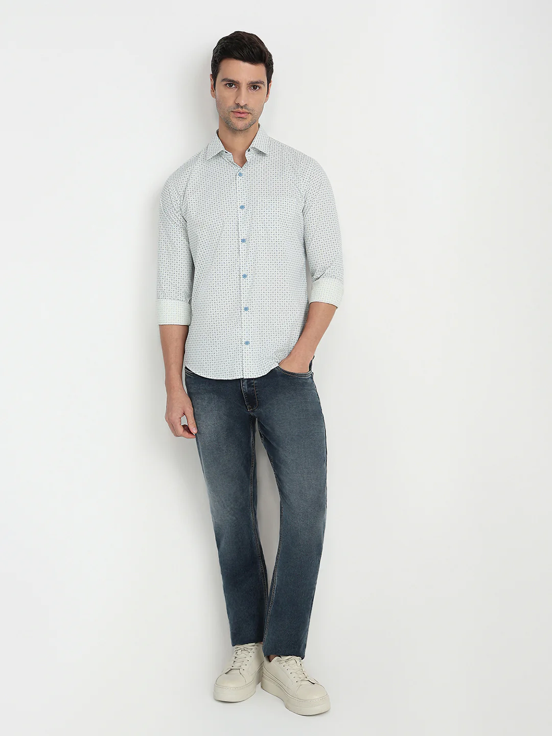 Park Avenue Men Yellow Printed Slim Fit Cotton Full Sleeve Casual Shirt - Image 5