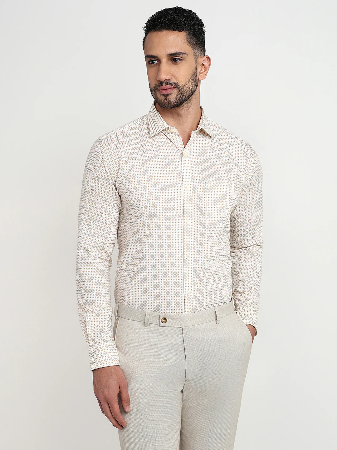 Park Avenue Men Yellow Printed Slim Fit Polyester Blend Formal Shirt