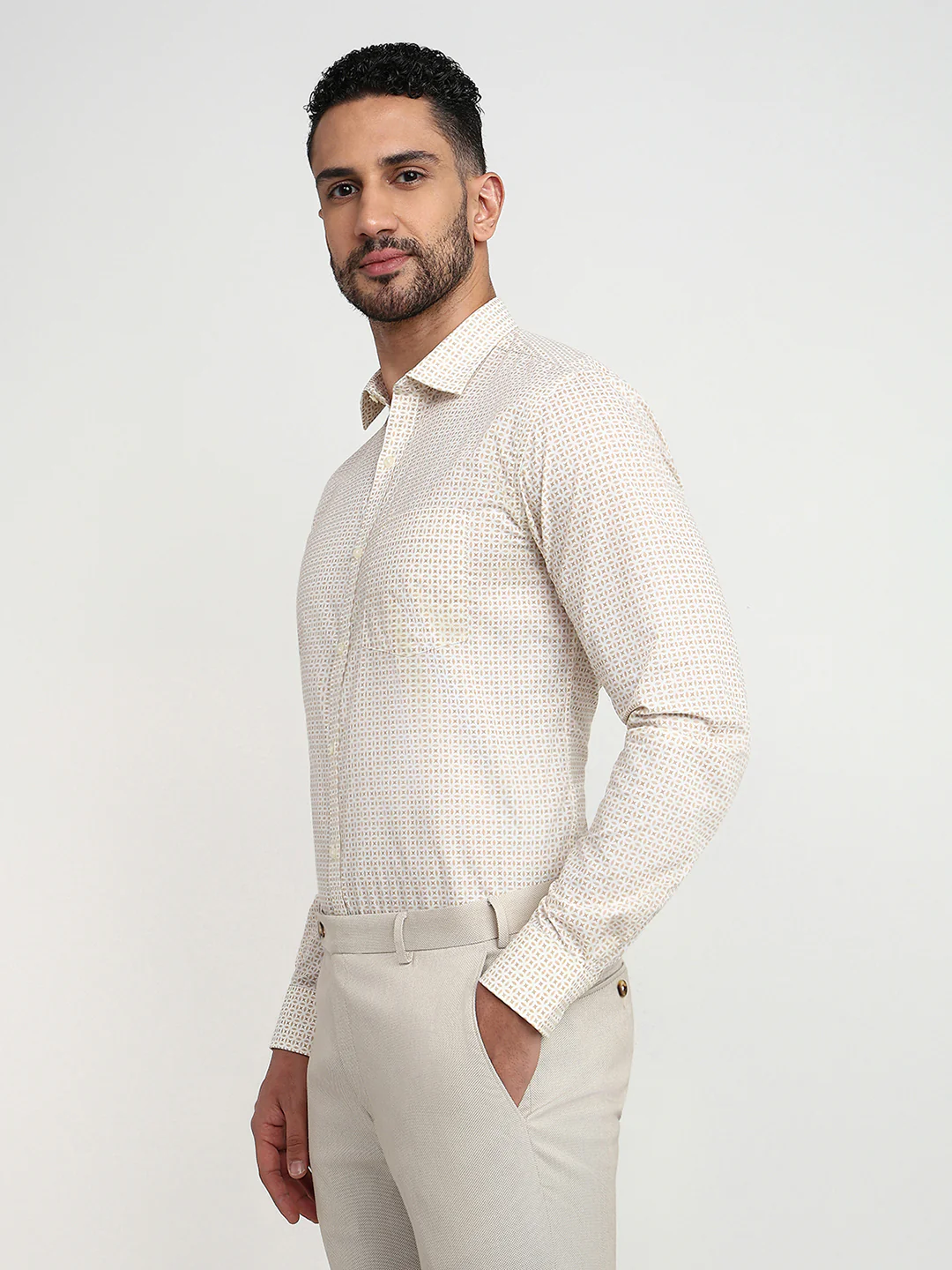 Park Avenue Men Yellow Printed Slim Fit Polyester Blend Formal Shirt - Image 2