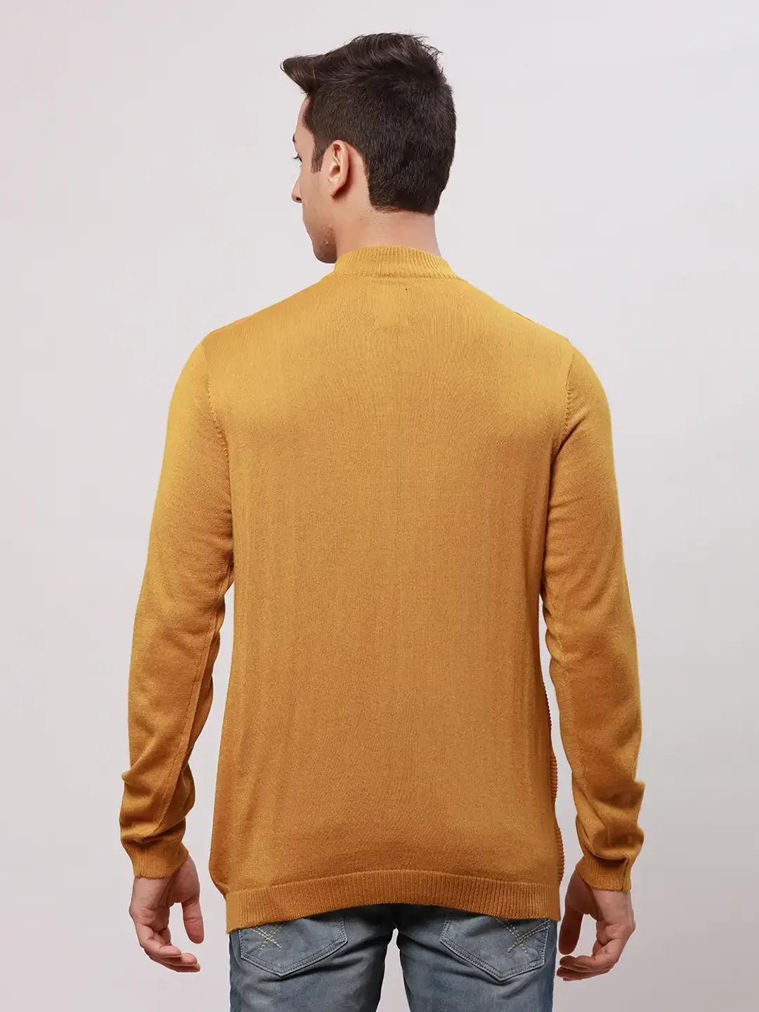 Park Avenue Men Yellow Regular Fit Solid Cotton Full Sleeve V Neck Collar Pullovers - Image 4