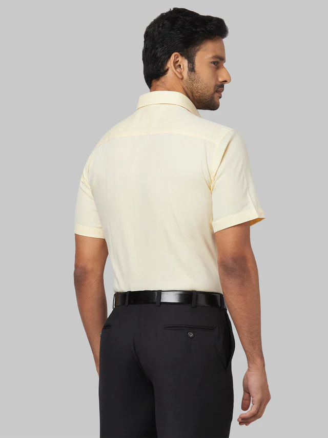 Park Avenue Men Yellow Self Design Regular Fit Half Sleeve Semi Cut Away Collar Shirt - Image 4