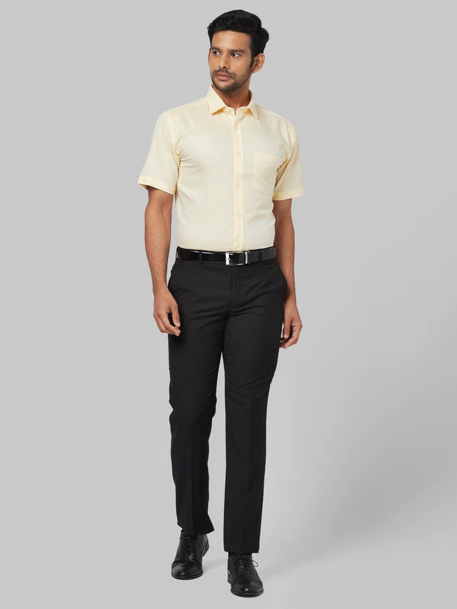 Park Avenue Men Yellow Self Design Regular Fit Half Sleeve Semi Cut Away Collar Shirt - Image 5
