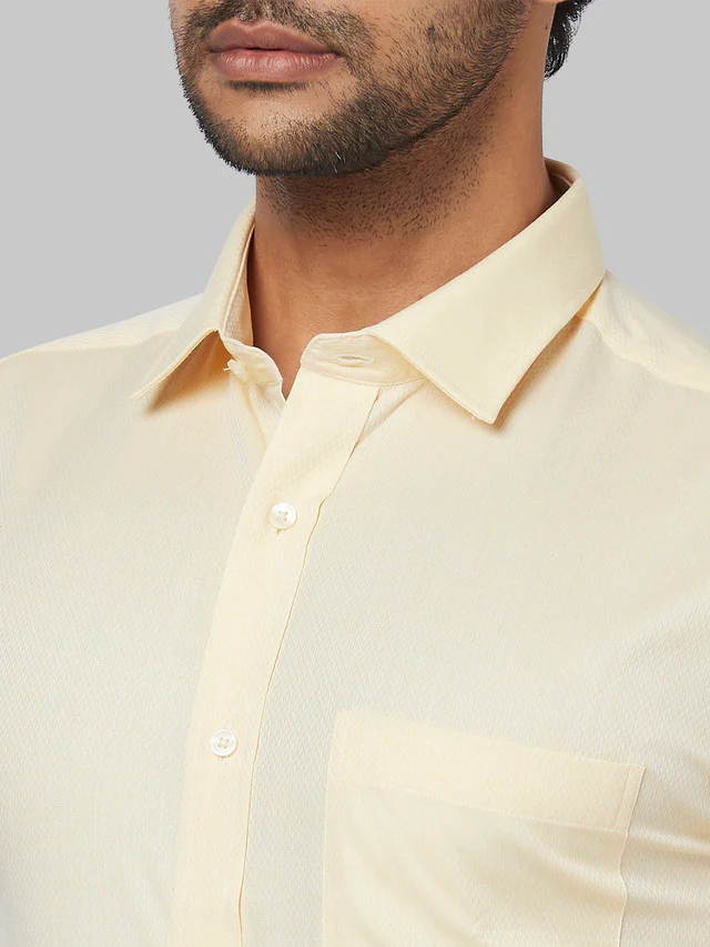 Park Avenue Men Yellow Self Design Regular Fit Half Sleeve Semi Cut Away Collar Shirt - Image 6