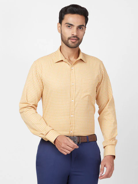 Park Avenue Men Yellow Slim Fit Checks Shirt