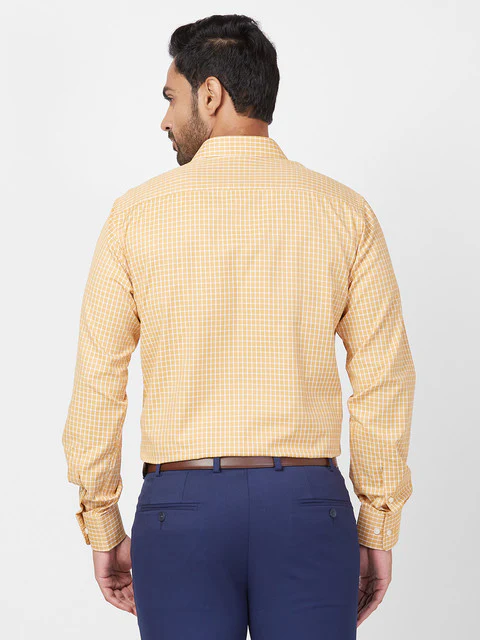 Park Avenue Men Yellow Slim Fit Checks Shirt - Image 4