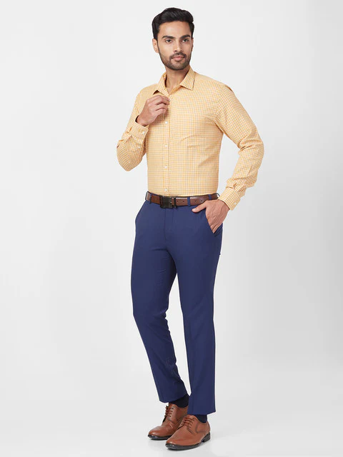 Park Avenue Men Yellow Slim Fit Checks Shirt - Image 5