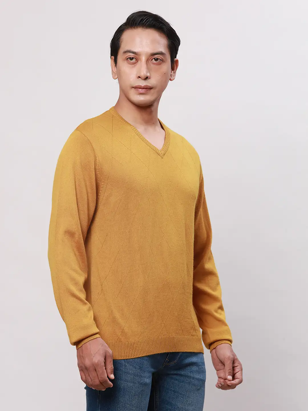 Park Avenue Men Yellow Solid Regular Acrylic Blend Full Sleeve Pullover - Image 2