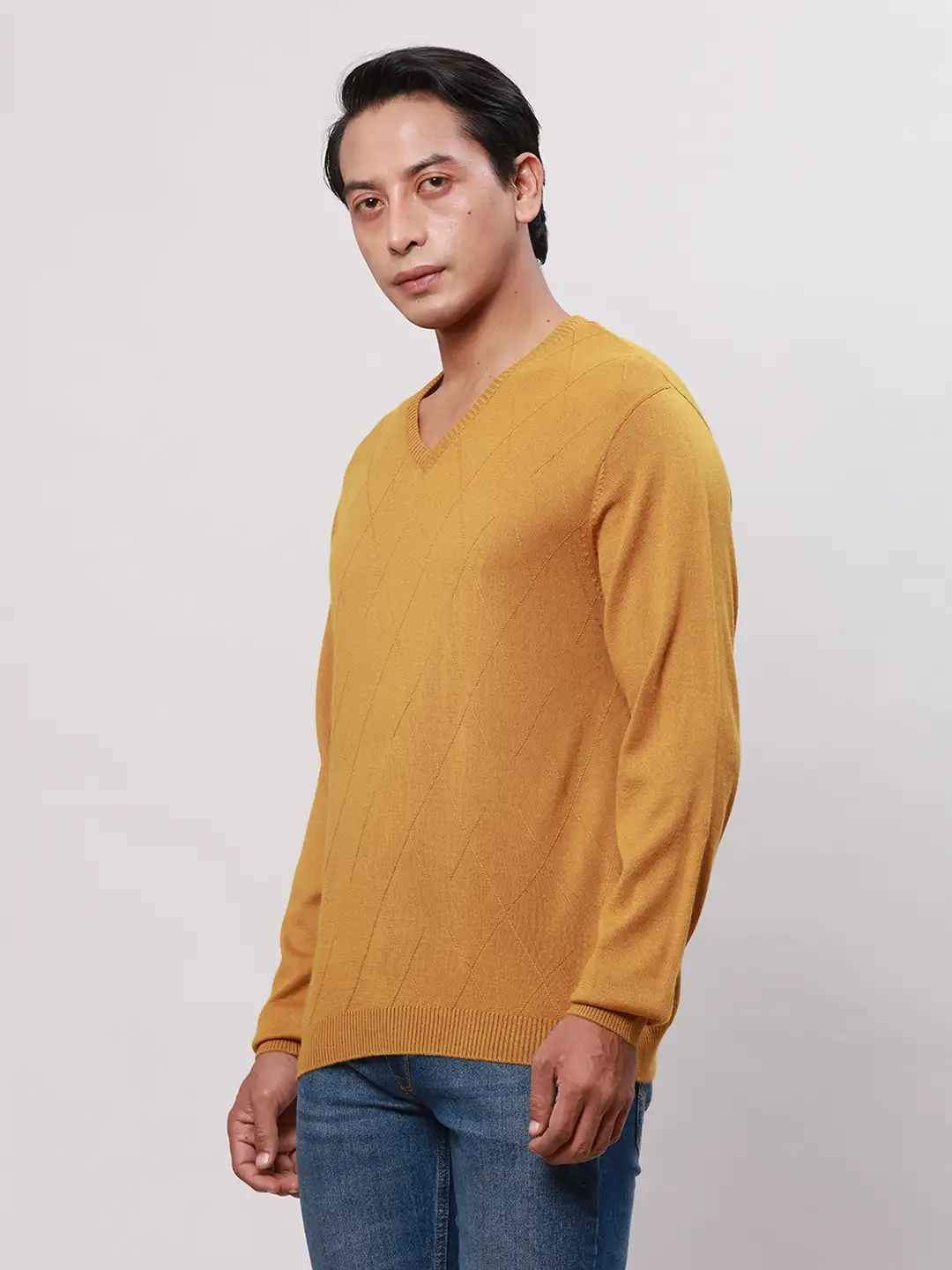 Park Avenue Men Yellow Solid Regular Acrylic Blend Full Sleeve Pullover - Image 3