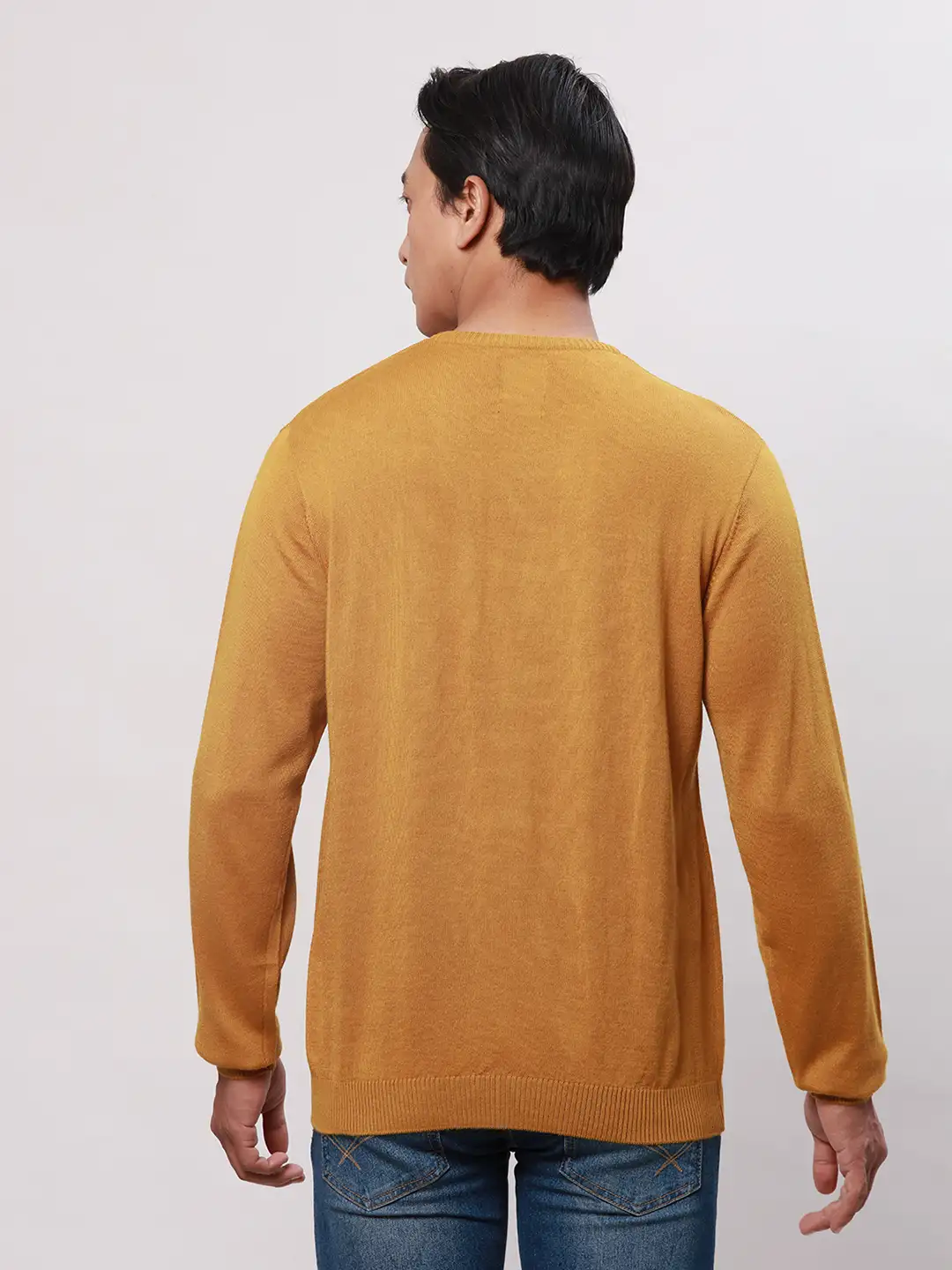 Park Avenue Men Yellow Solid Regular Acrylic Blend Full Sleeve Pullover - Image 4