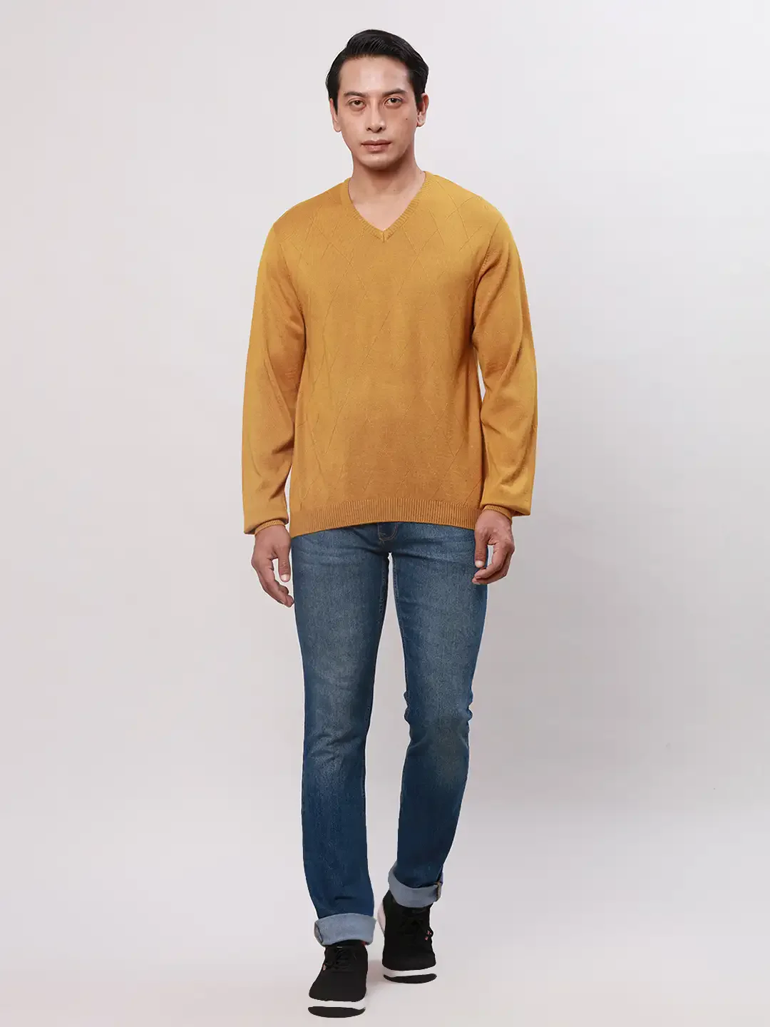 Park Avenue Men Yellow Solid Regular Acrylic Blend Full Sleeve Pullover - Image 5