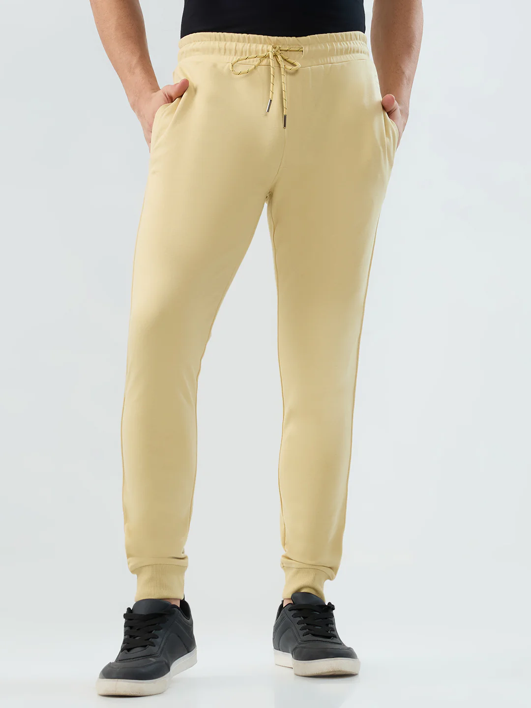 Park Avenue Men Yellow Solid Slim Fit Cotton Blend Bottom Lowers