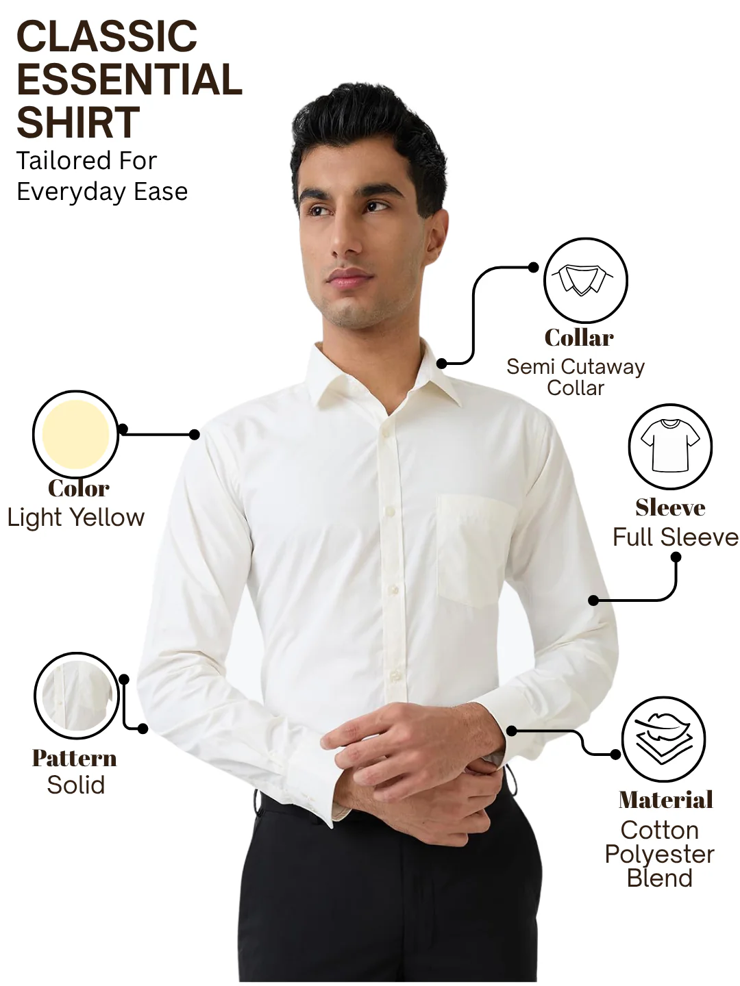 Park Avenue Men Yellow Slim Fit Solid Formal Shirt - Image 4