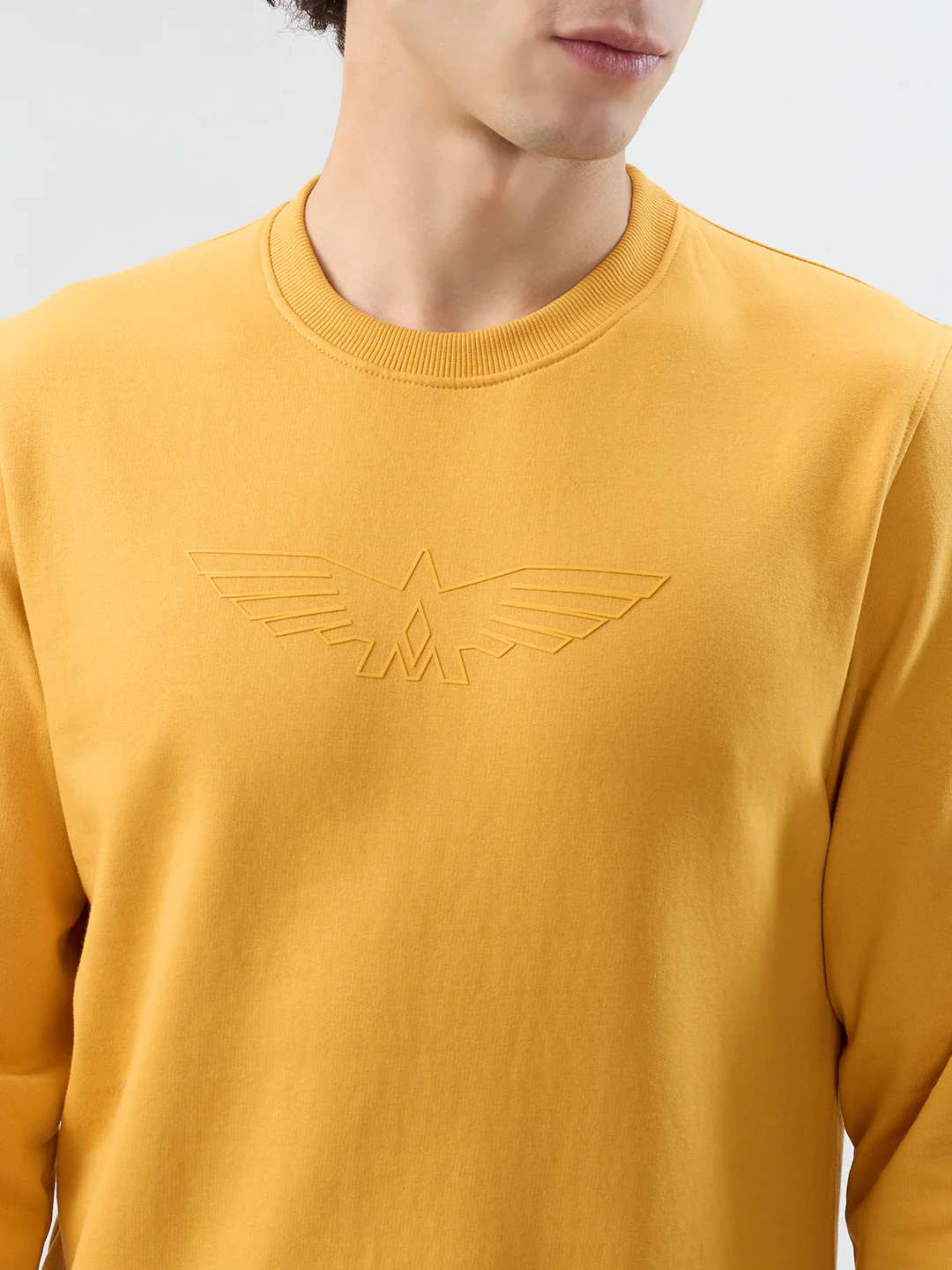 Park Avenue Men Yellow Solid Slim Fit Cotton Blend Sweatshirt - Image 6