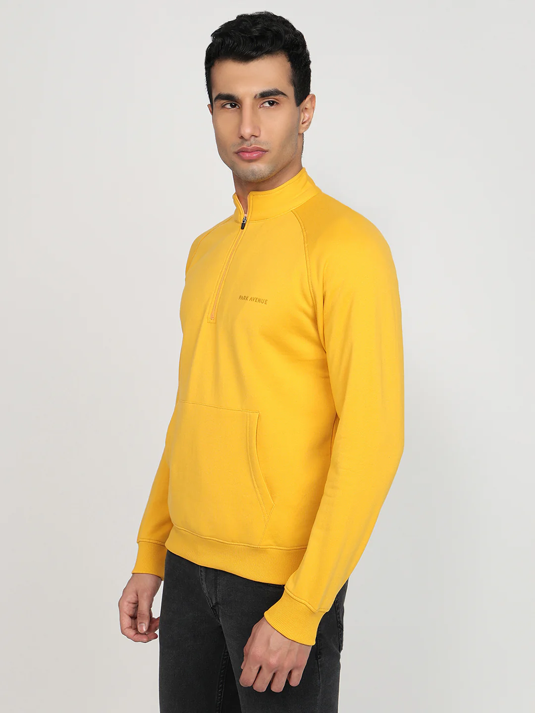Park Avenue Men Yellow Solid Slim Fit Cotton Blend Sweatshirt - Image 2
