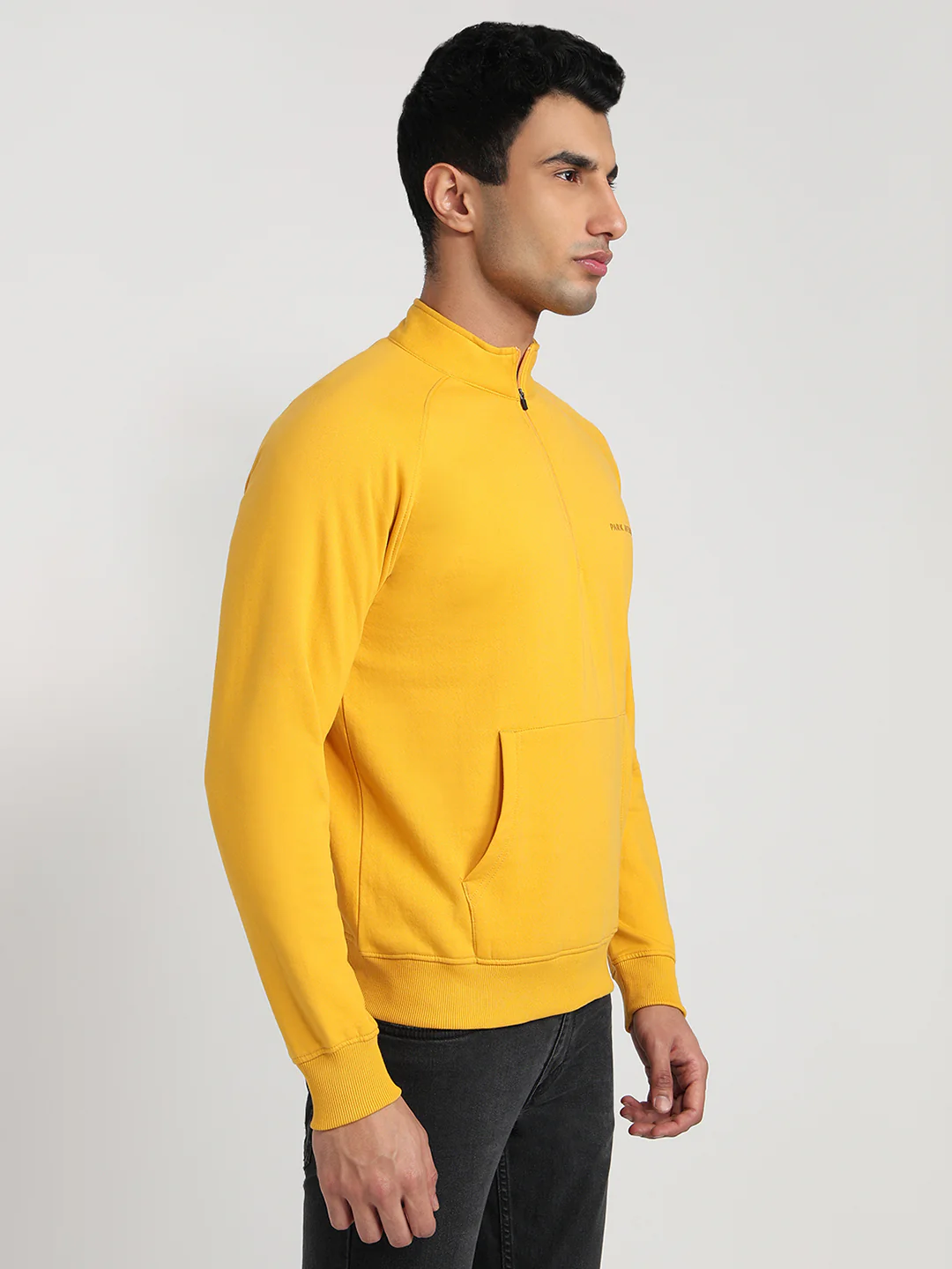 Park Avenue Men Yellow Solid Slim Fit Cotton Blend Sweatshirt - Image 3