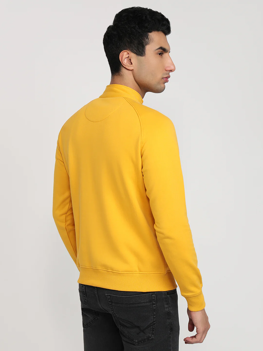 Park Avenue Men Yellow Solid Slim Fit Cotton Blend Sweatshirt - Image 4