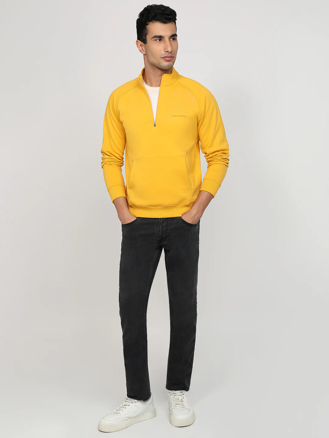 Park Avenue Men Yellow Solid Slim Fit Cotton Blend Sweatshirt - Image 5