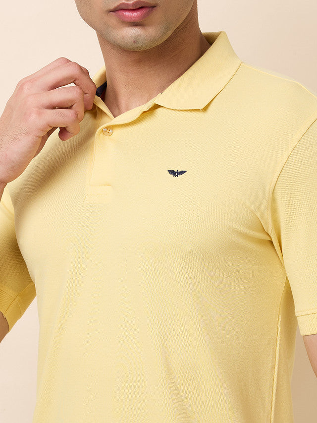 Park Avenue Men Yellow Solid Slim Fit Cotton Blend T-Shirt - Image 5