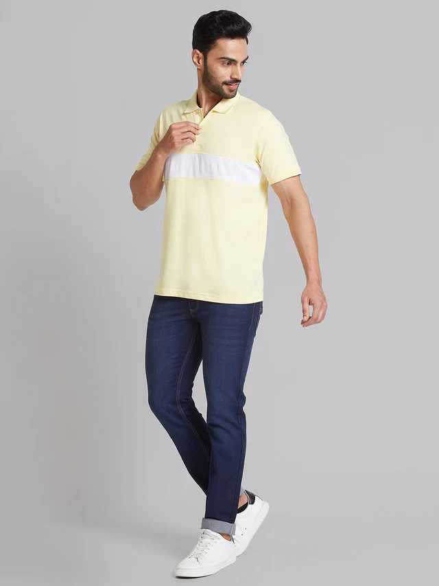Park Avenue Men Yellow Solid Slim Fit Cotton Blend T-Shirt - Image 5