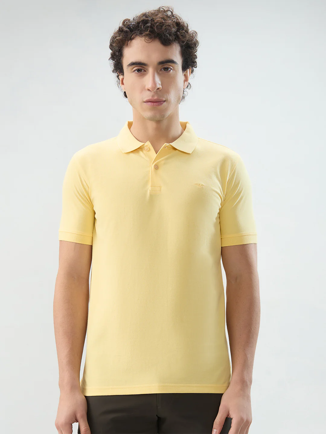 Park Avenue Men Yellow Solid Slim Fit Cotton Blend T-shirt