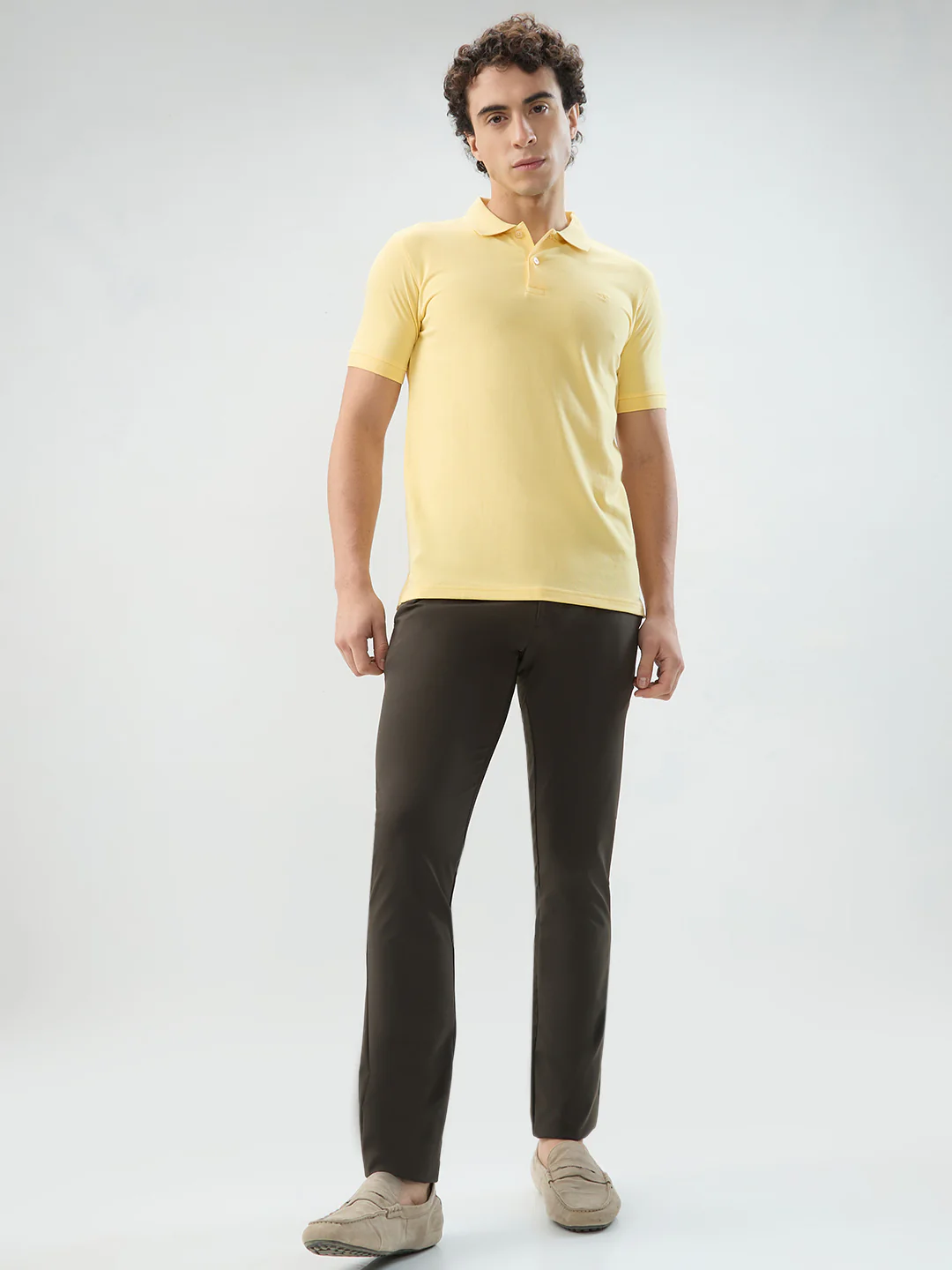 Park Avenue Men Yellow Solid Slim Fit Cotton Blend T-shirt - Image 6