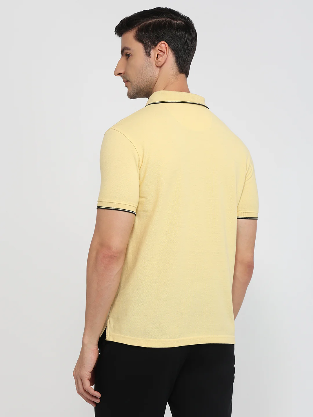 Park Avenue Men Yellow Solid Slim Fit Cotton Blend T-Shirt - Image 5