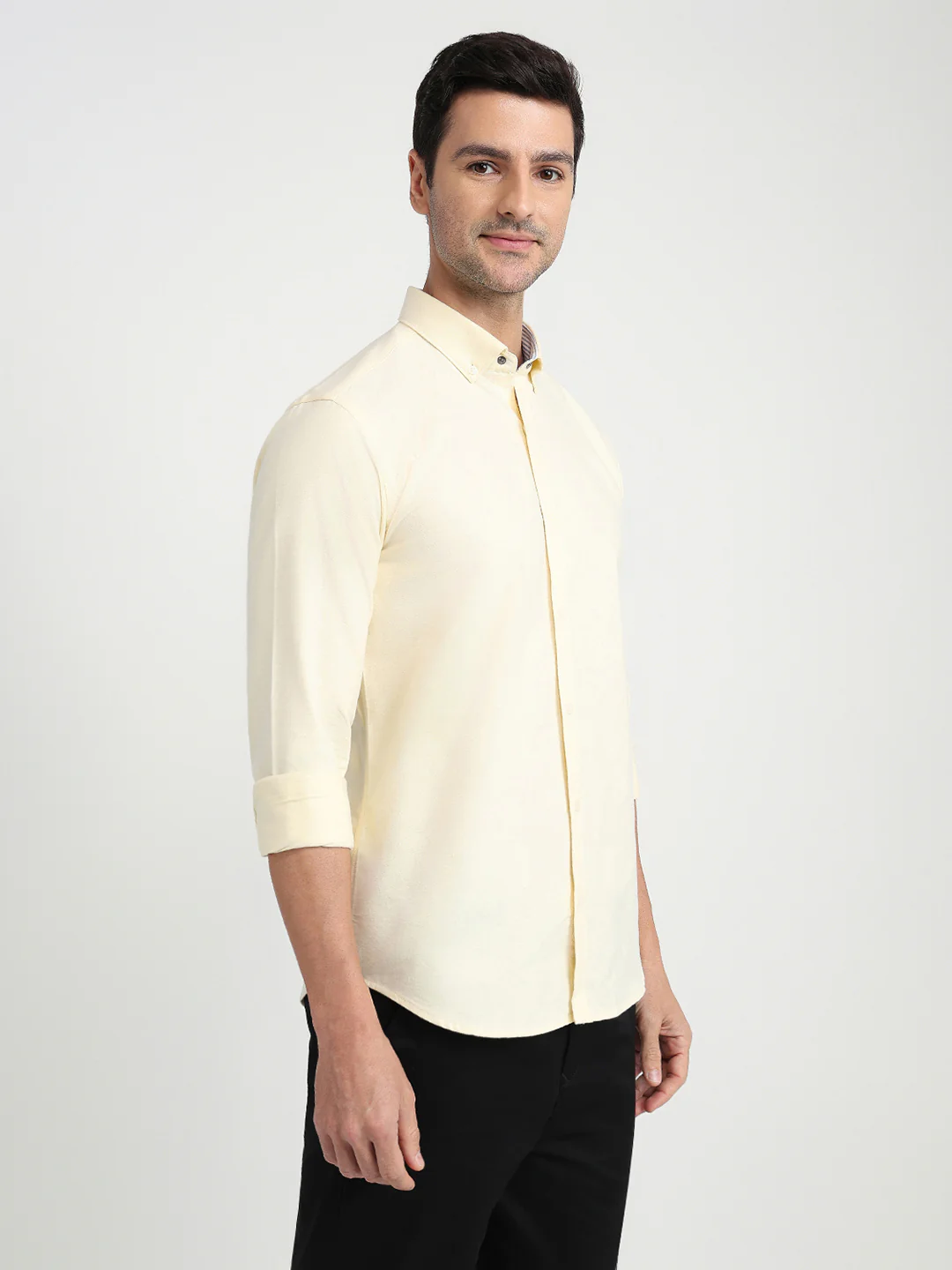 Park Avenue Men Yellow Solid Slim Fit Cotton Full Sleeve Casual Shirt - Image 3