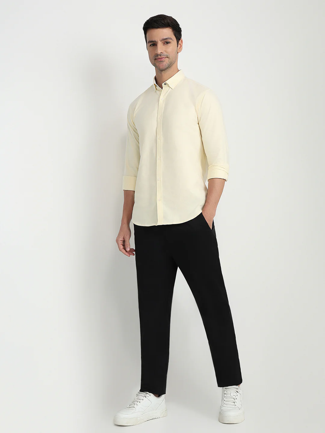 Park Avenue Men Yellow Solid Slim Fit Cotton Full Sleeve Casual Shirt - Image 5