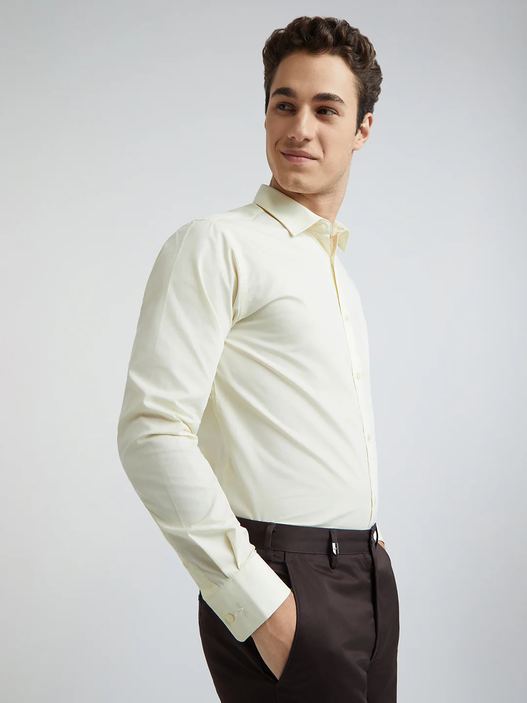 Park Avenue Men Yellow Solid Slim Fit Polyester Blend Shirt - Image 2