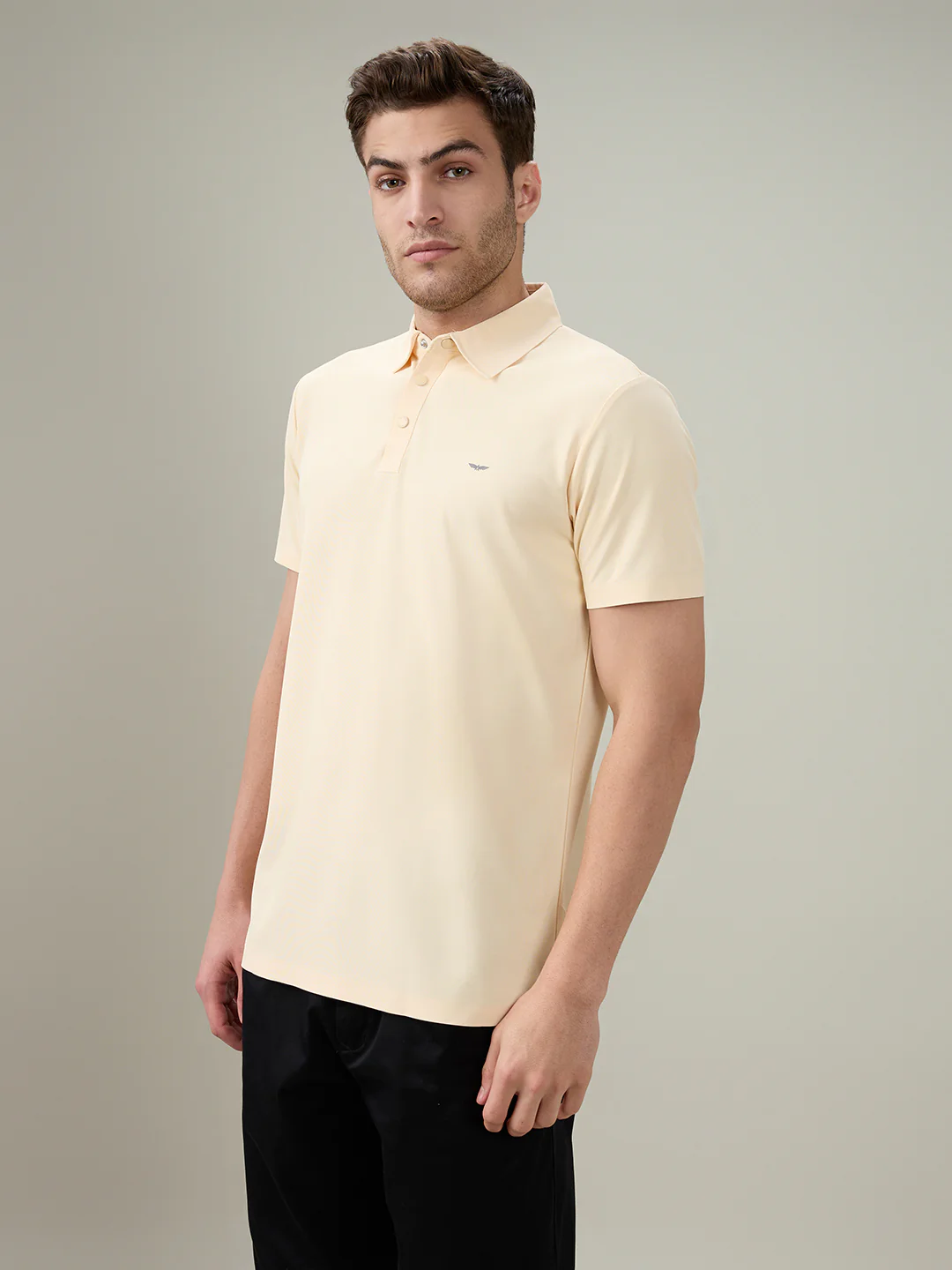 Park Avenue Men Yellow Solid Slim Fit Polyester Half Sleeve T-Shirt - Image 2