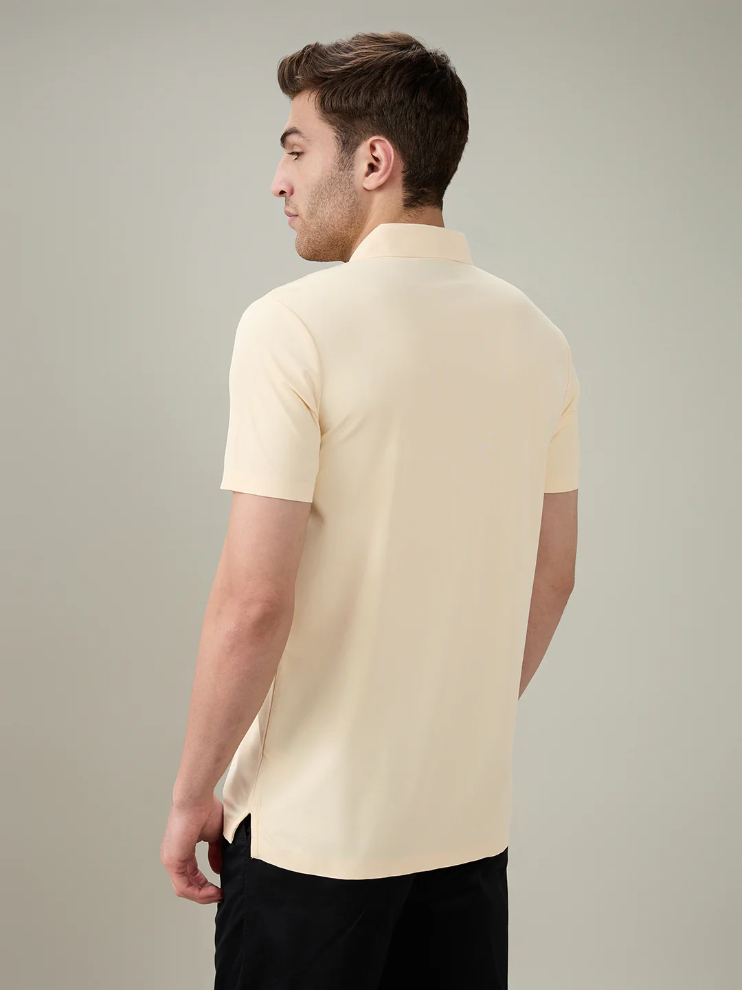 Park Avenue Men Yellow Solid Slim Fit Polyester Half Sleeve T-Shirt - Image 4