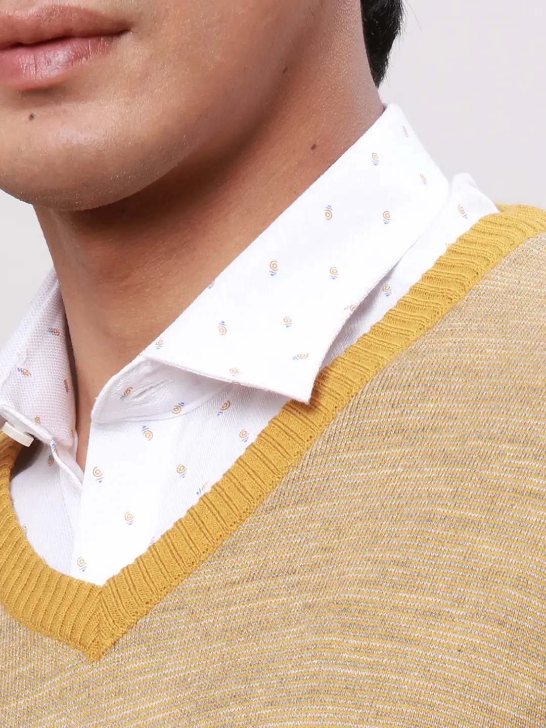 Park Avenue Men Yellow Stripe Regular Acrylic Full Sleeve Pullover - Image 6