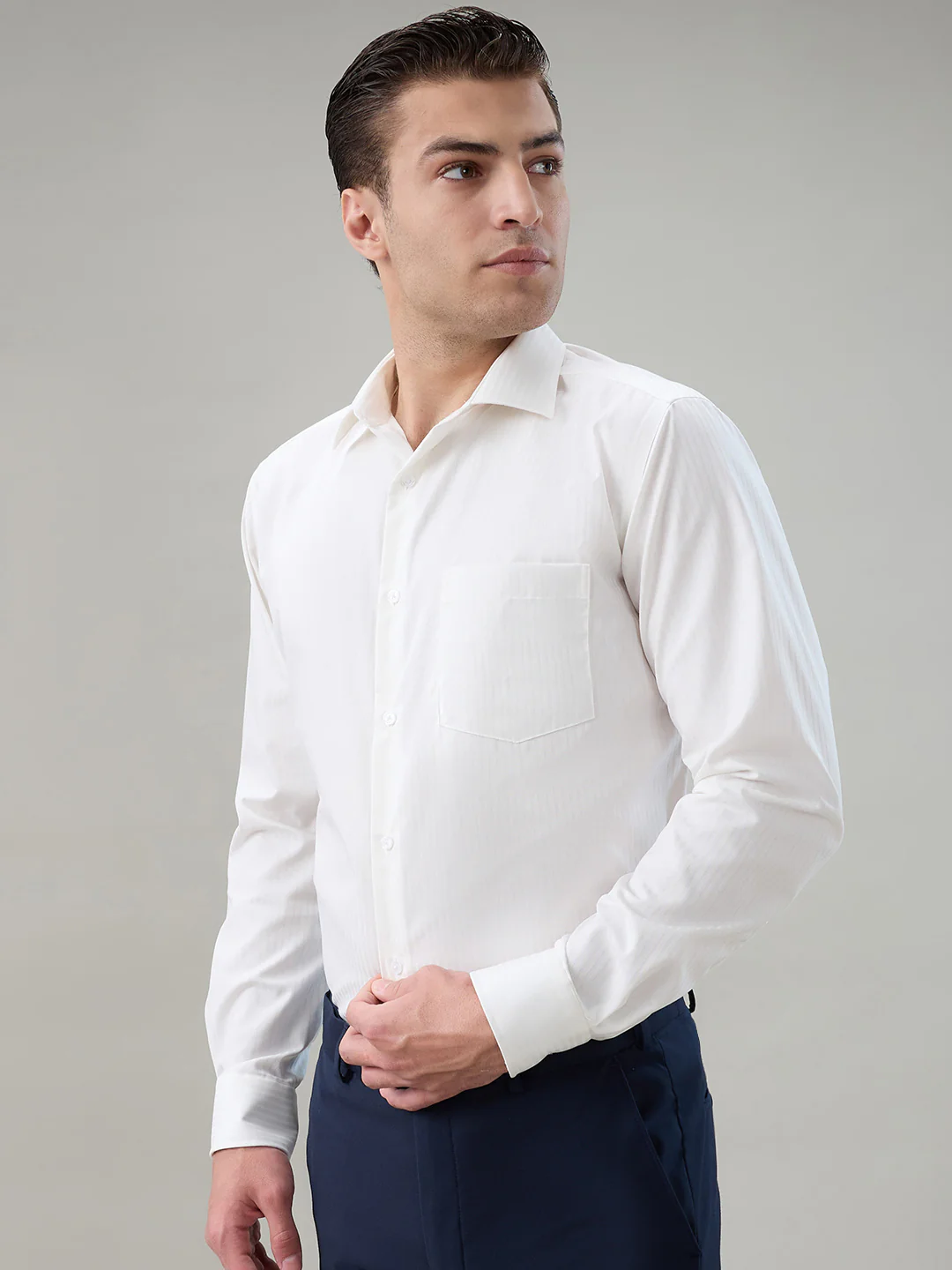 Park Avenue Men Yellow Stripe Regular Fit Cotton Formal Shirt - Image 2