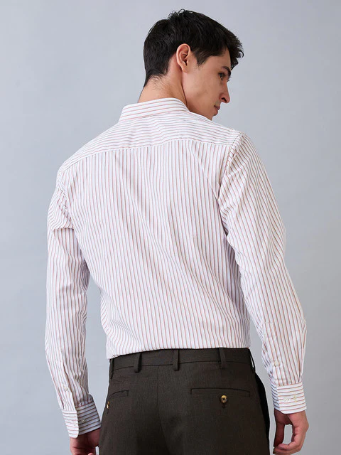 Park Avenue Men Yellow Stripe Slim Fit Cotton Blend Shirt - Image 3