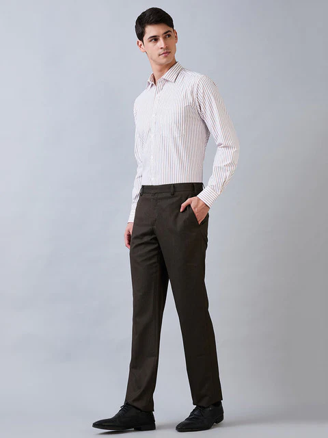 Park Avenue Men Yellow Stripe Slim Fit Cotton Blend Shirt - Image 4