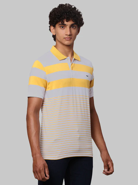 Park Avenue Men Yellow Stripe Slim Fit Cotton Blend T-Shirt - Image 2