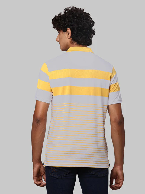 Park Avenue Men Yellow Stripe Slim Fit Cotton Blend T-Shirt - Image 5