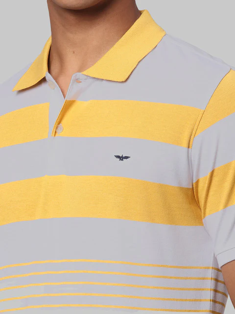 Park Avenue Men Yellow Stripe Slim Fit Cotton Blend T-Shirt - Image 7