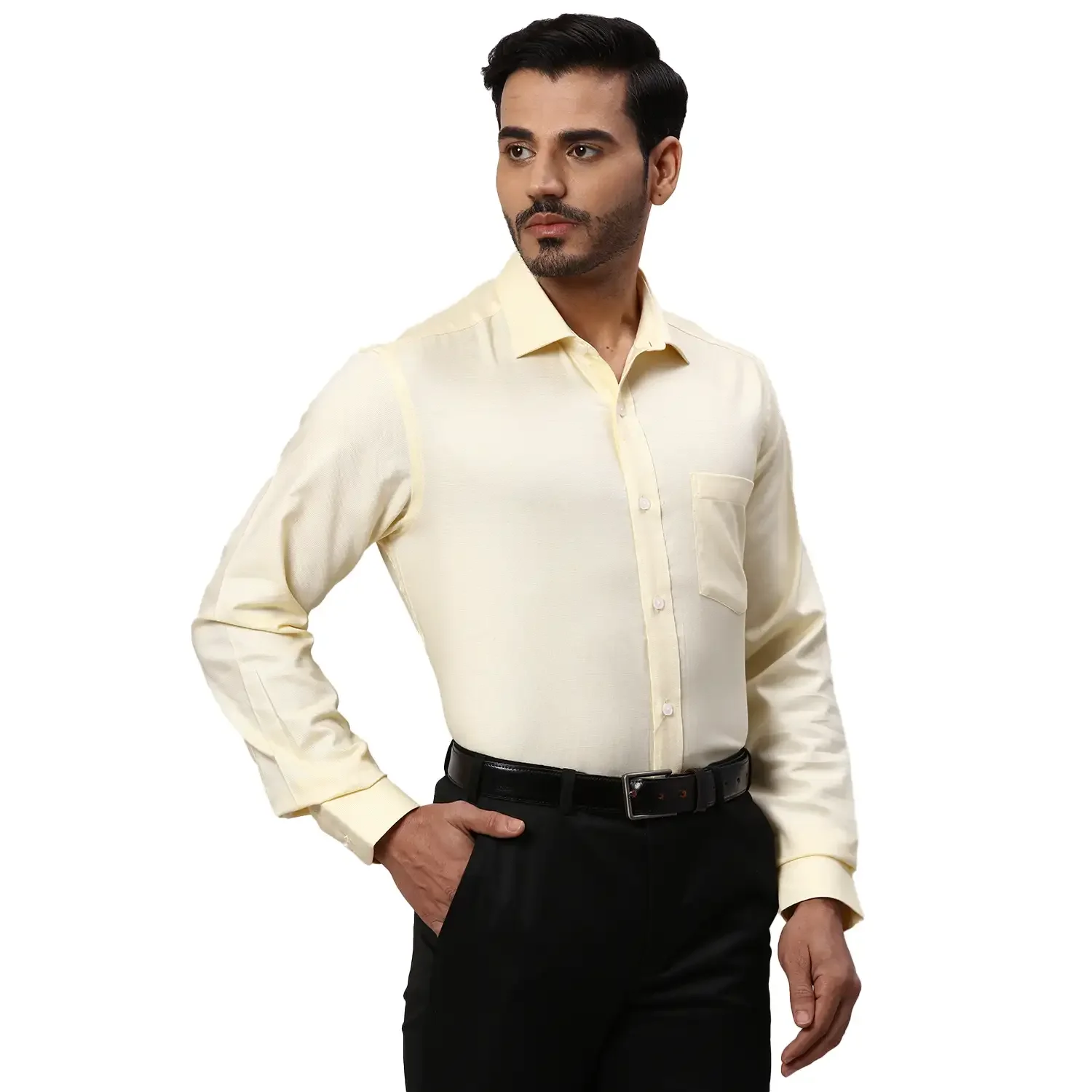 Park Avenue Men Yellow Structured Regular Fit Cotton Formal Shirt - Image 2