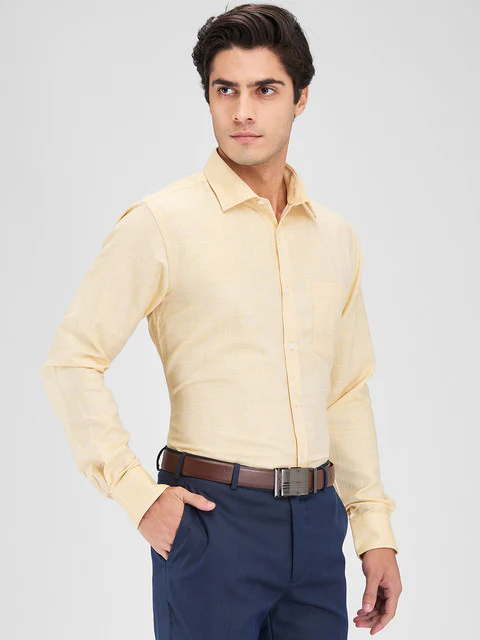 Park Avenue Men Yellow Structure Slim Fit Cotton Blend Shirt - Image 2