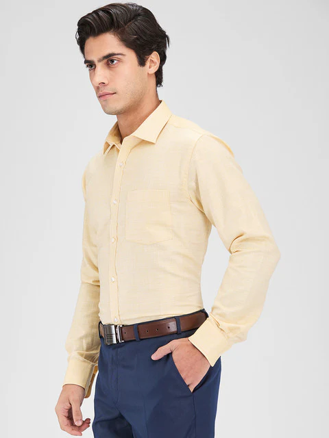 Park Avenue Men Yellow Structure Slim Fit Cotton Blend Shirt - Image 3