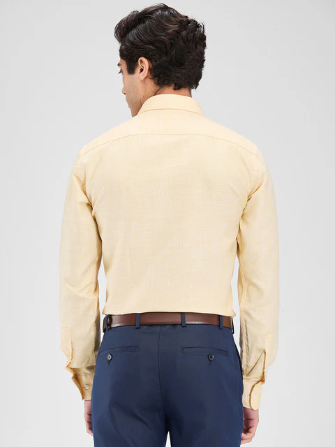 Park Avenue Men Yellow Structure Slim Fit Cotton Blend Shirt - Image 4