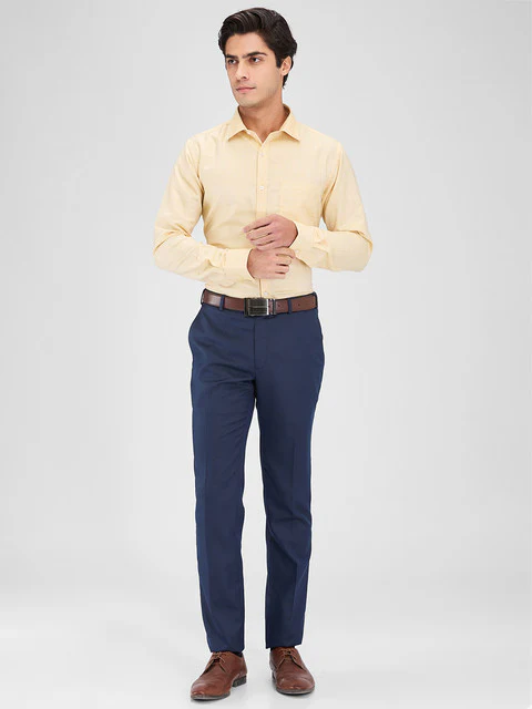 Park Avenue Men Yellow Structure Slim Fit Cotton Blend Shirt - Image 5