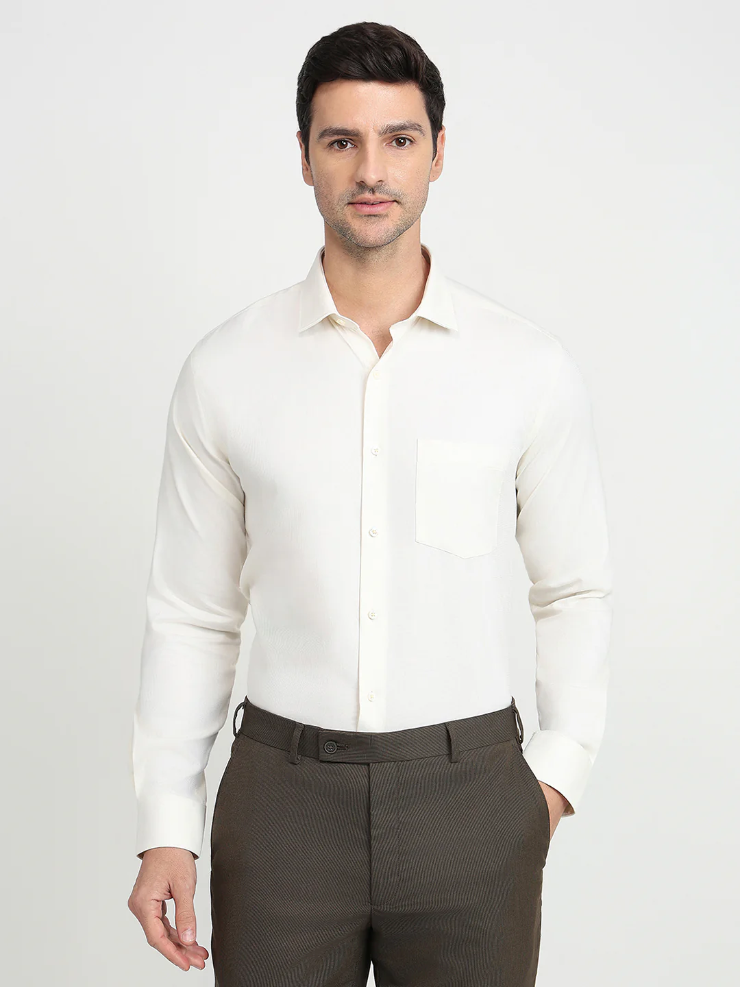 Park Avenue Men Yellow Structure Slim Fit Cotton Full Sleeve Formal Shirt