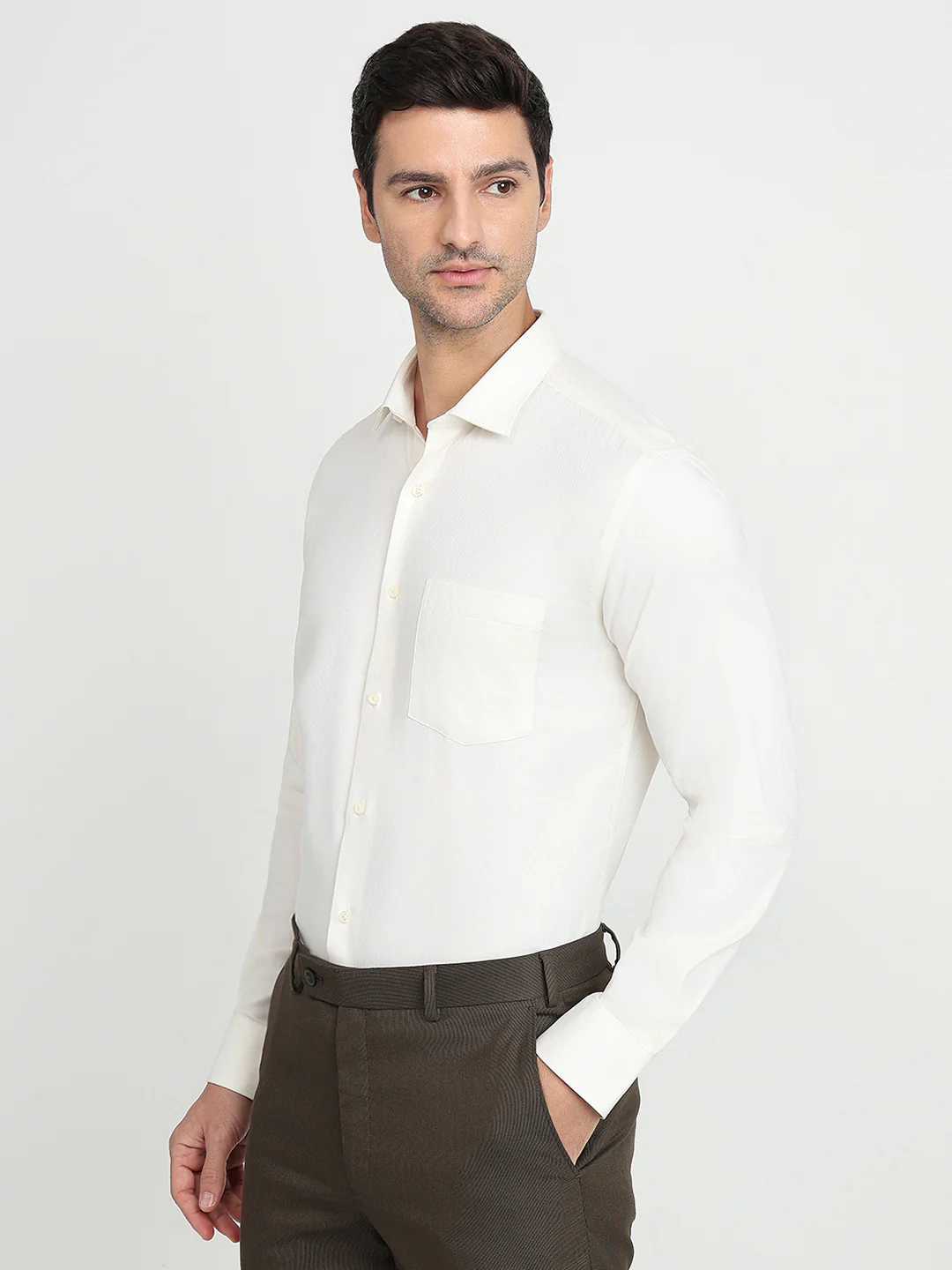 Park Avenue Men Yellow Structure Slim Fit Cotton Full Sleeve Formal Shirt - Image 2