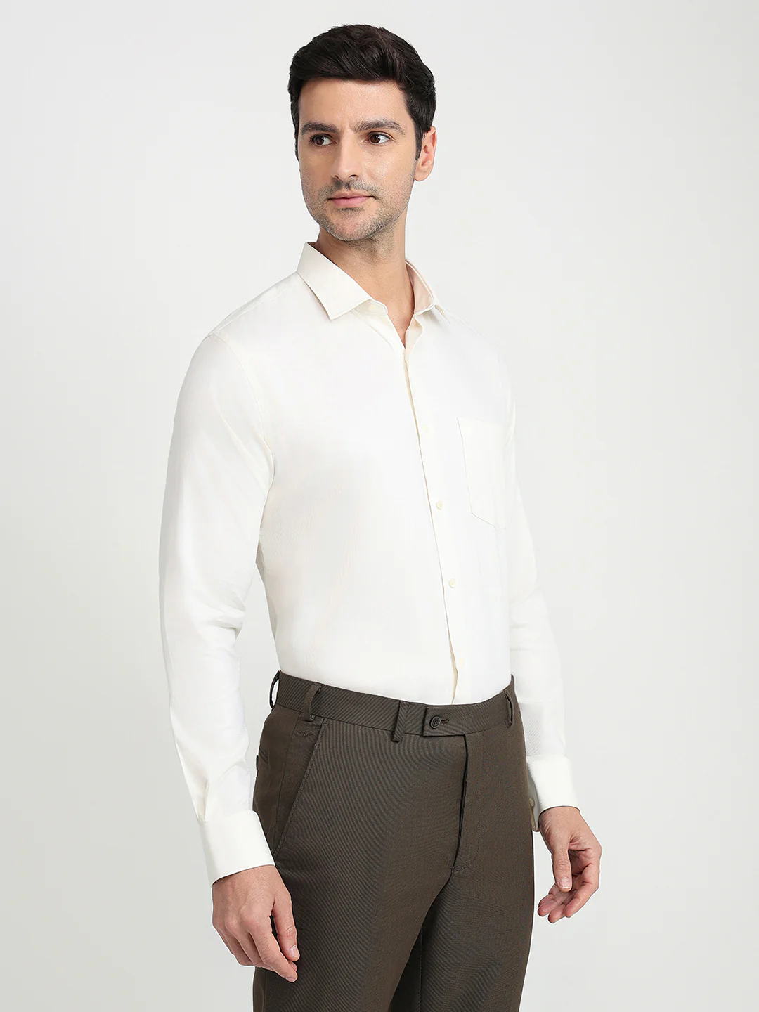 Park Avenue Men Yellow Structure Slim Fit Cotton Full Sleeve Formal Shirt - Image 3