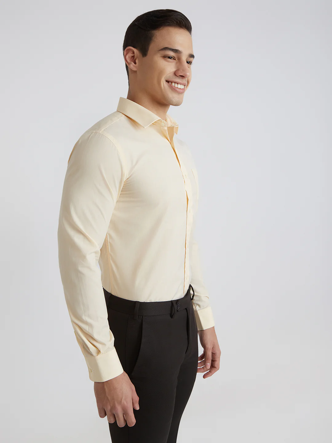 Park Avenue Men Yellow Structure Slim Fit Polyester Blend Shirt - Image 2