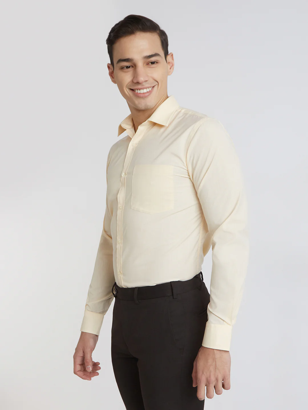 Park Avenue Men Yellow Structure Slim Fit Polyester Blend Shirt - Image 3